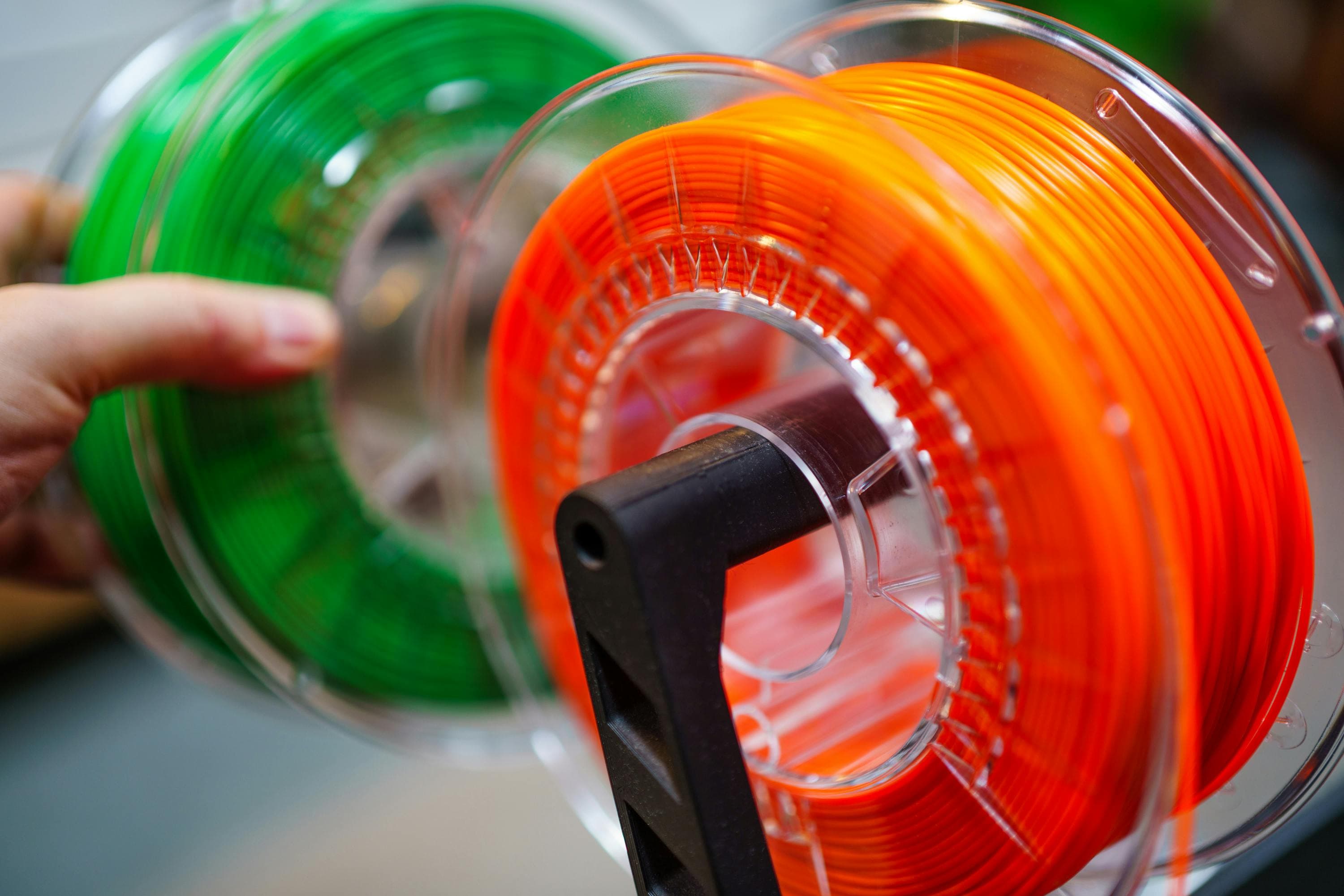 Spools of premium 3D printer filament in a workshop